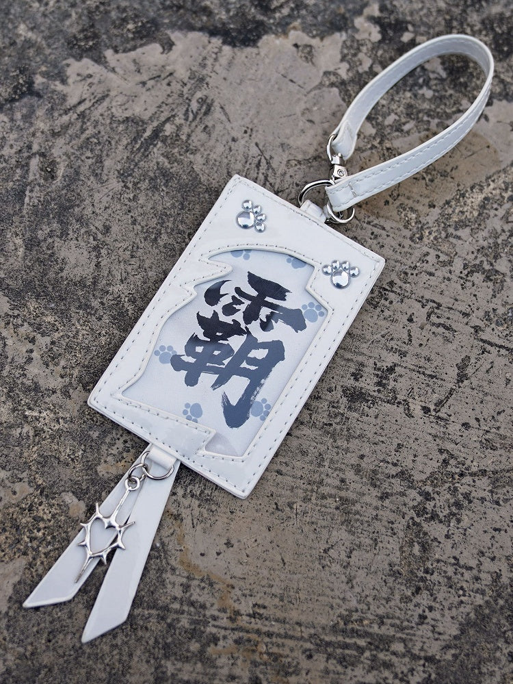Card Adorable Cat Paw Design White PU Badge Holder