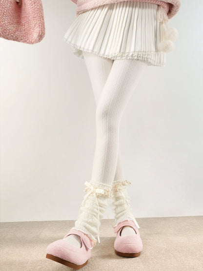 Bow Trim Warmers Striped with 4 Pattern Frill Leg Accents Colors Vertical Knitted