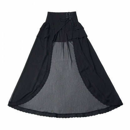 Extended Black Traditional Corset Belt with Trailing Details - PINK SAVIOR