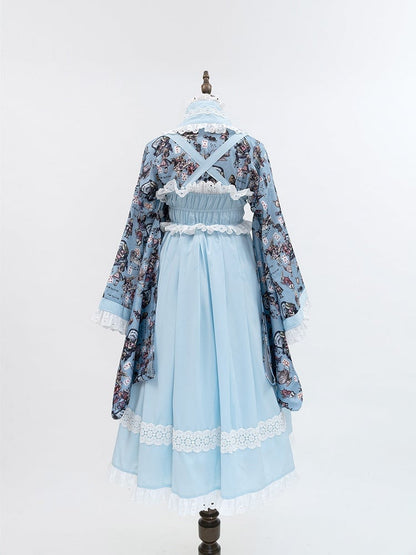Alice Trim Blue Top Bunny in Print + JSK Wa Wonderland Set Lolita and Poker Lace Vibes Dress