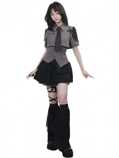 Black Skort with Leather Buckle Details - PINK SAVIOR