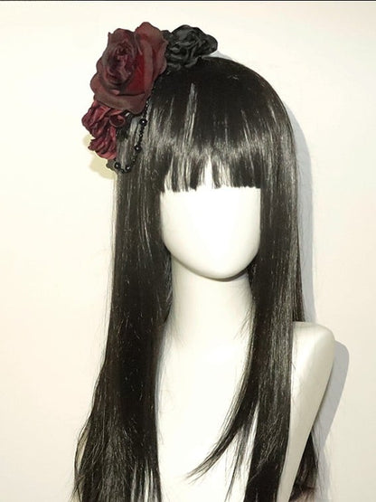 Black/Blue/Red Charm Hairclip Beaded Floral Design