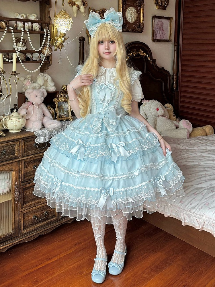 Schleifenkleid JSK Hanayome Rock Prinzessin Lolita Lagenblau Akzente Tüll