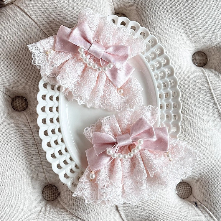 Pastel Pearl Pink (Lace Accents) Wrist Lolita Cuffs