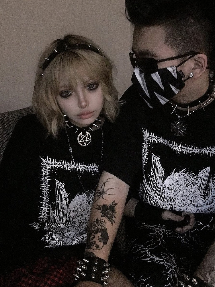 Ghost Gothic Print Black Skeleton T-Shirt