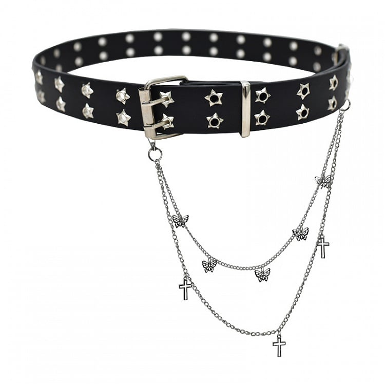 Chain Punk Star with Details Black/White Belt Waist