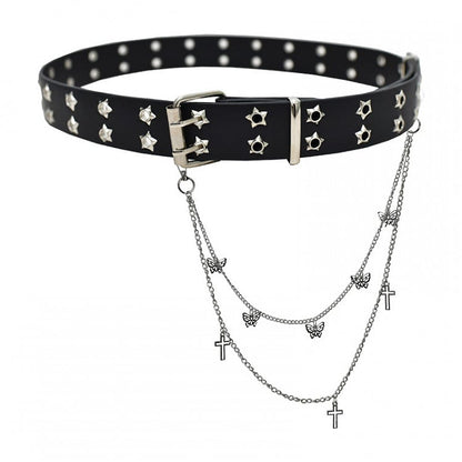 Chain Punk Star with Details Black/White Belt Waist