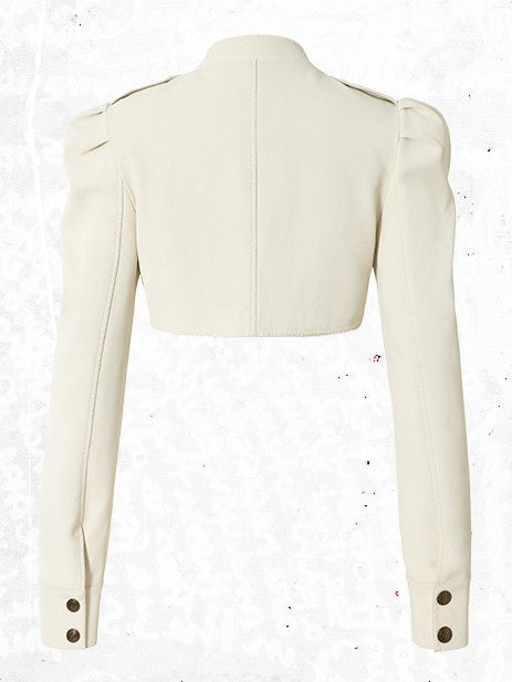 Buckled Punk Straps Crop Jacket with Collar Stand Beige Knight-Style