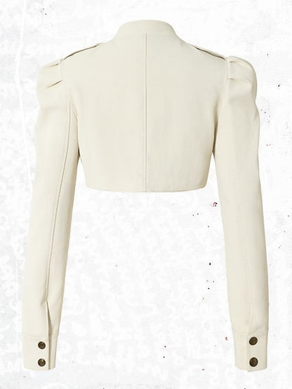 Buckled Punk Straps Crop Jacket with Collar Stand Beige Knight-Style