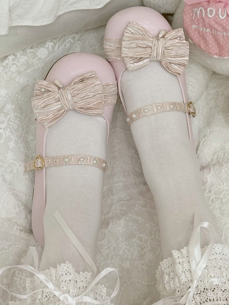 Pink Round Decorated Shoes Strawberry Top at Toe Buckle Bow Heart Lolita Beaded