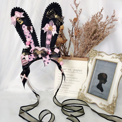 And Pattern Polka-Dot Details Bowknot KC Striped Ears Decorated Pink/RedBlack Star Bunny