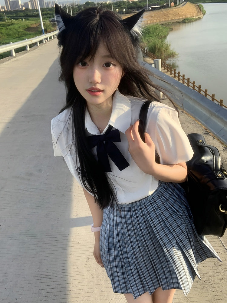 Short Style Preppy JK Shirt Uniform White Sleeves