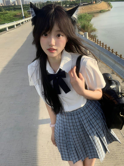 Short Style Preppy JK Shirt Uniform White Sleeves