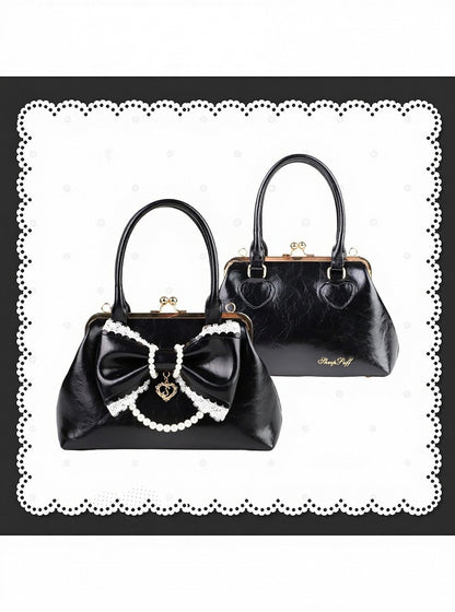 Onyx Pearl and Bow Embellished Lolita Purse - Sheep Puff Bag