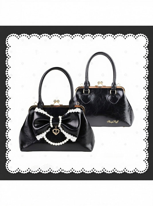 Onyx Pearl and Bow Embellished Lolita Purse - Sheep Puff Bag