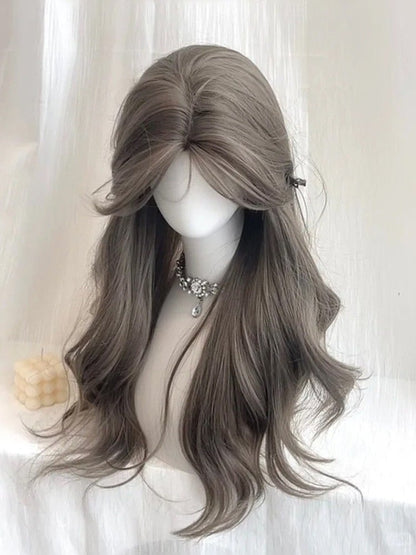 Dusty Brown 65cm Curtain Bangs Wavy Wig - Sleepy Fish