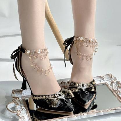 Jewel Crown Gothic Lolita Bridal Heels – Black Gold Dark Wedding Shoes | MiaoMiaoJiang