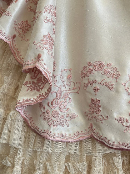 the Pink Lolita Embroidery Beige Classic with Elegant Valley of Lily Dress