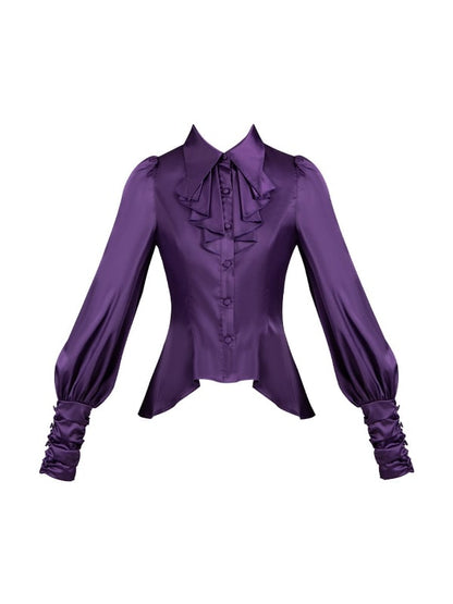 Foldover Shirt Ruffles Sleeves Pointed Lolita Long Purple Cascading Collar Gothic