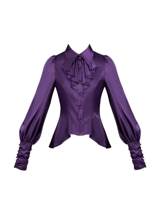 Foldover Shirt Ruffles Sleeves Pointed Lolita Long Purple Cascading Collar Gothic