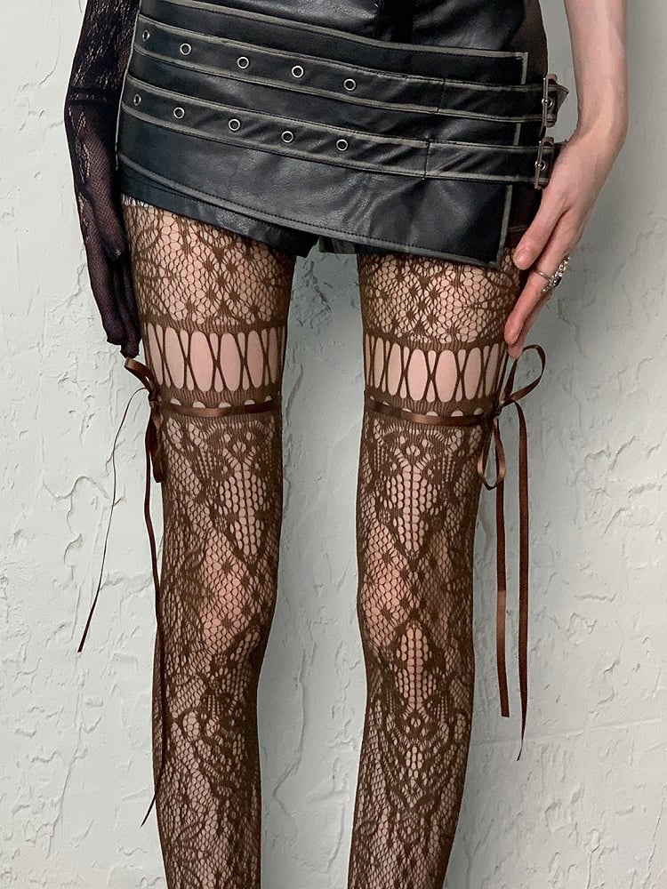 Self-tie Color Design 5 Punk Hollow-out Options Tights Straps