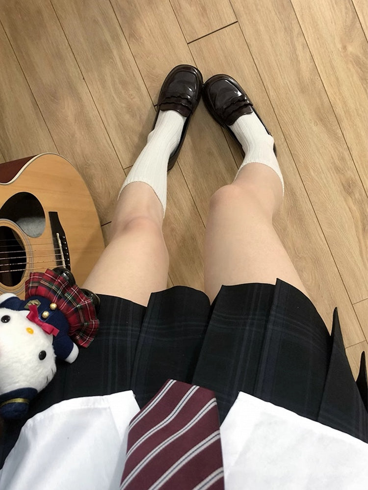 Black Pleated 42CM JK Pattern Uniform Plaid Skirt