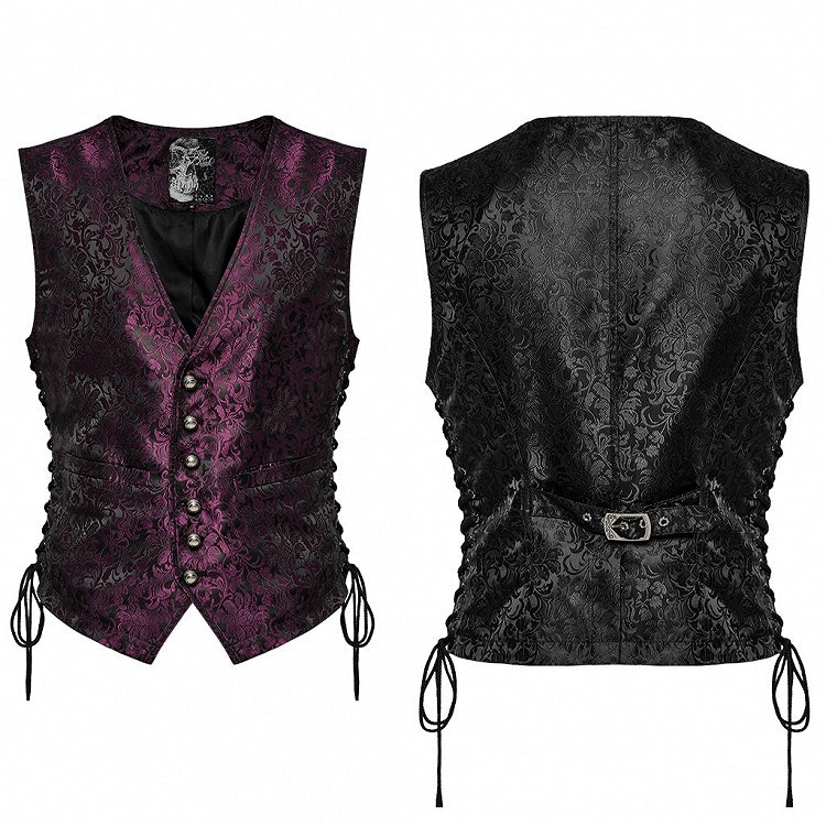 Goth Jacquard Men's Red Black Waistcoat