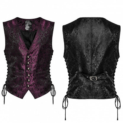 Goth Jacquard Men's Red Black Waistcoat