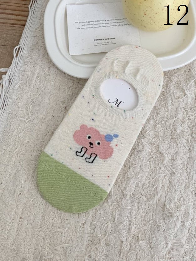 Cake/Apple/Bear/Puppy/Bowknot/Polka-dot/Striped Pattern/Floral Options Socks Ankle Colorful Print 17 With