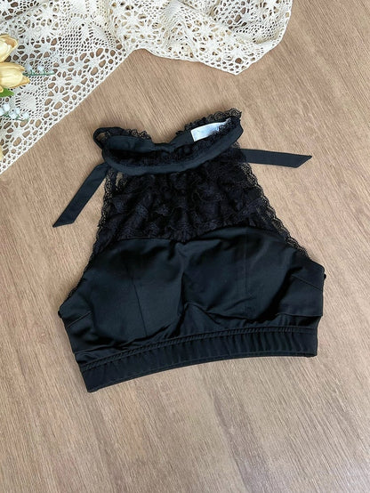 Black Lolita Tiered Dots Tulle Halter Top - With PUJI
