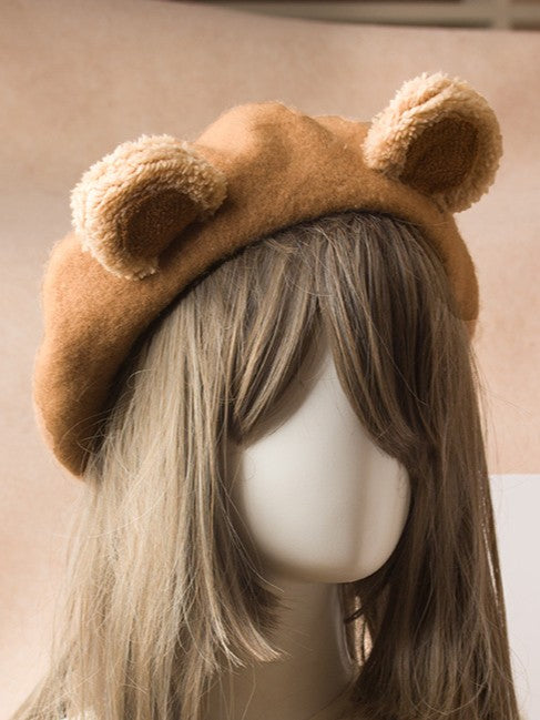 Color Woolen Ear Cute Beret Bear Lolita Options 4