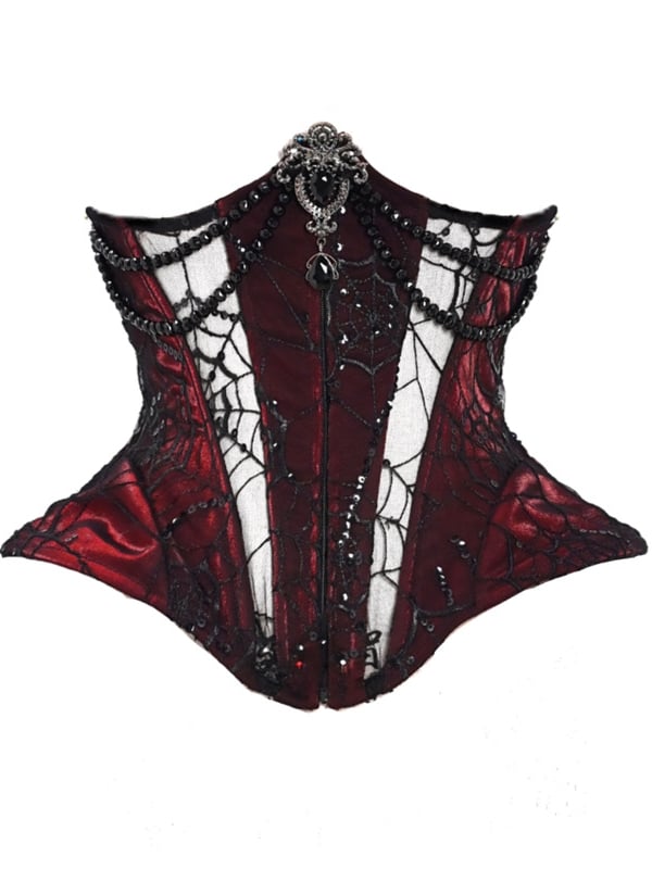 Goth Spiderweb Spitze Weinrot Vampir Korsett mit Knochen