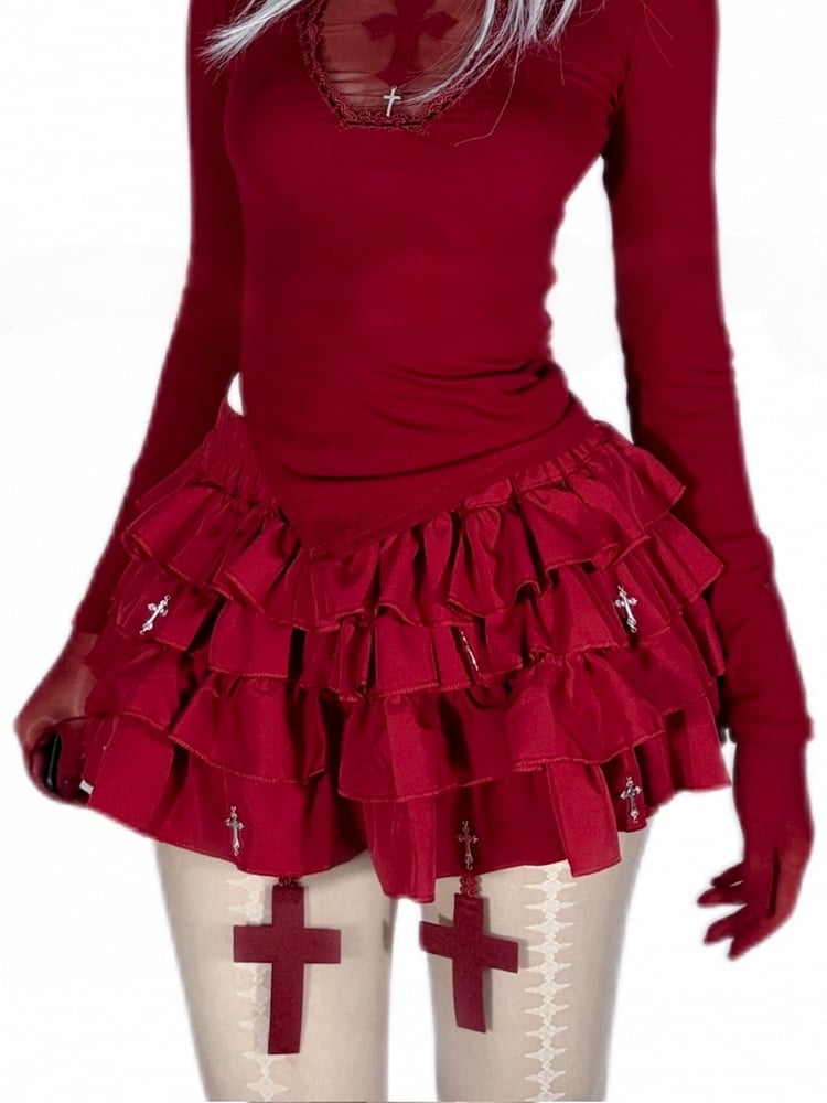 Mini with Gothic Bloomers Cross Skort Charms Built-in Red Tiered