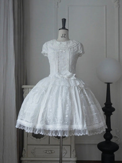 Elegant Ivory Floral Lace Applique Short OP Dress with Sash - Sleepless Unanswered