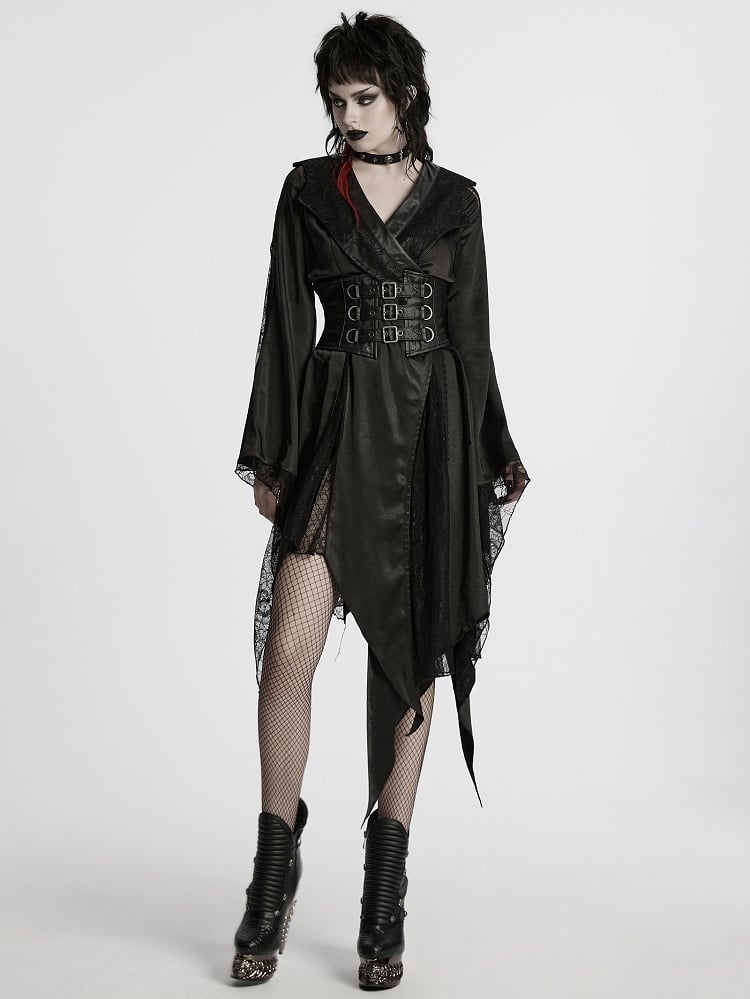 Asymmetric Goth Black Lapel Kimono