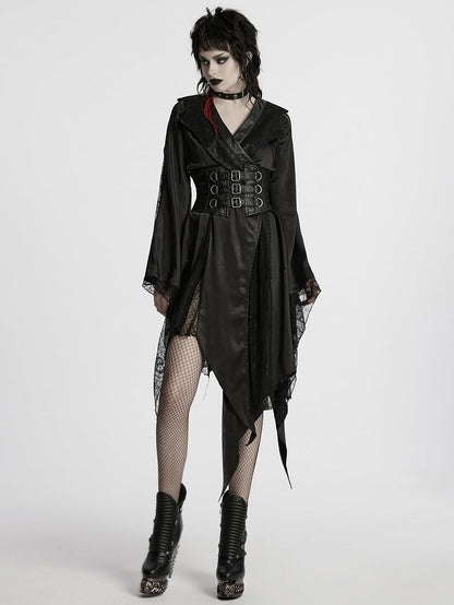Asymmetric Goth Black Lapel Kimono