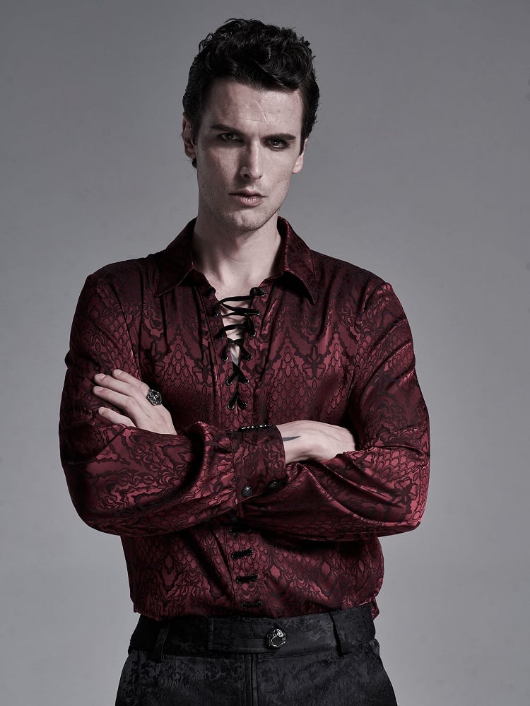 Red Men's Gothic Jacquard Shirt