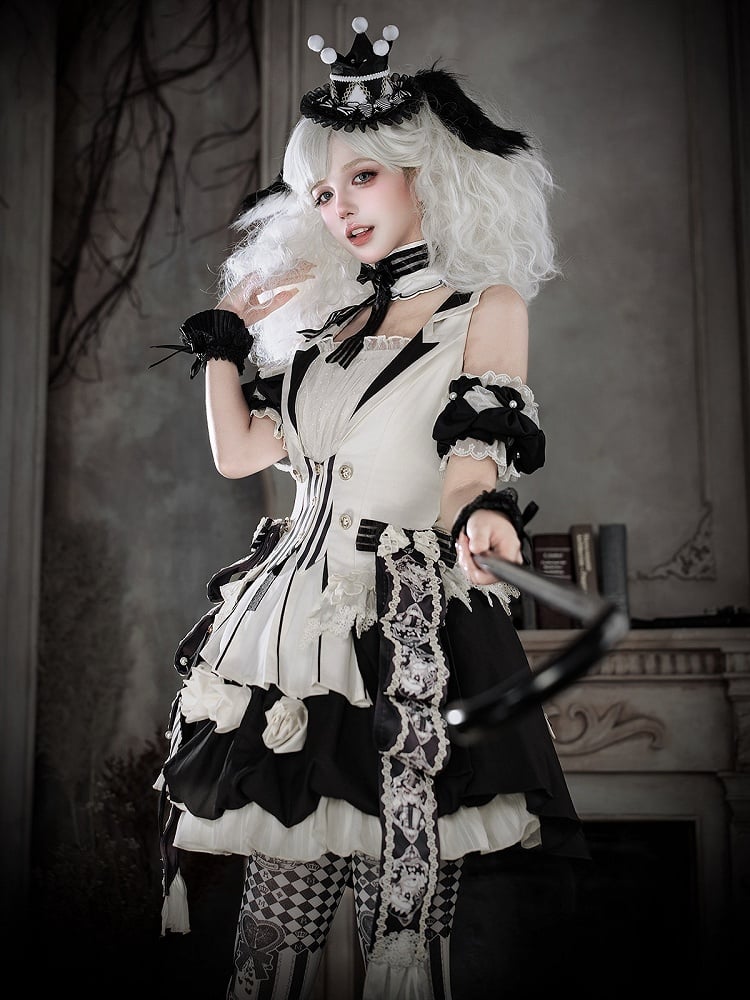 Lace Arm Sleeves and Choker Set in Black and White - Unknown Star