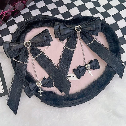 Spitzenschleife, Kreuz, Kei-Charm-Besatz, Jirai-Farboptionen, Haarspangen 3