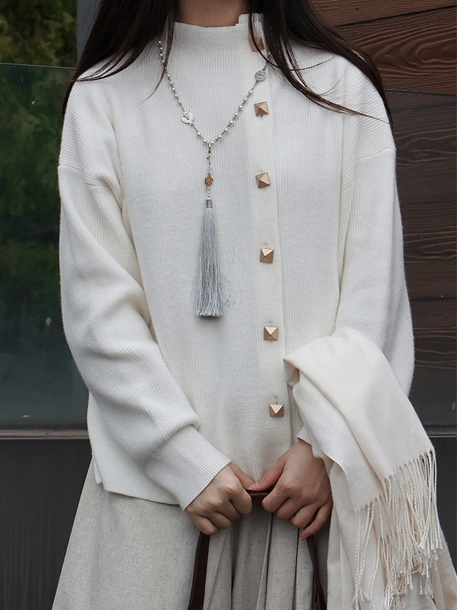 Closure Unisex Cardigan in Front Style Chinese White Button
