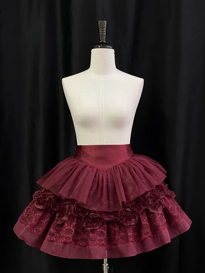 Roses Design Red Lolita Skirt Gothic