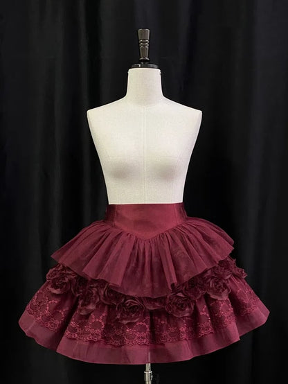 Roses Design Red Lolita Skirt Gothic