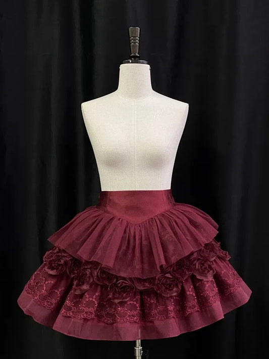Roses Design Red Lolita Skirt Gothic
