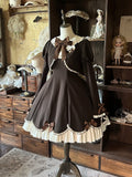 OP Boned Two-Piece Fake Cute Brown Long-Sleeve Lolita Dress