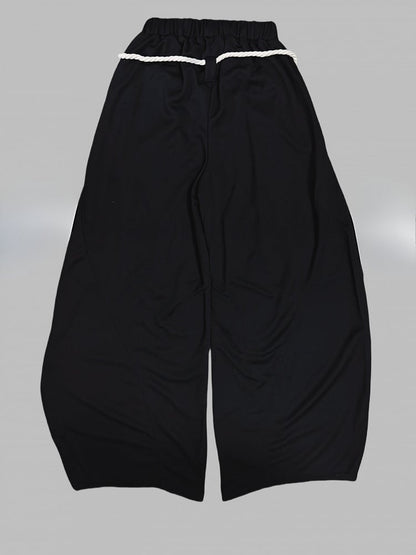 Accessory Applique Wide-leg Strap Pants Black Cut with Hand Y2K