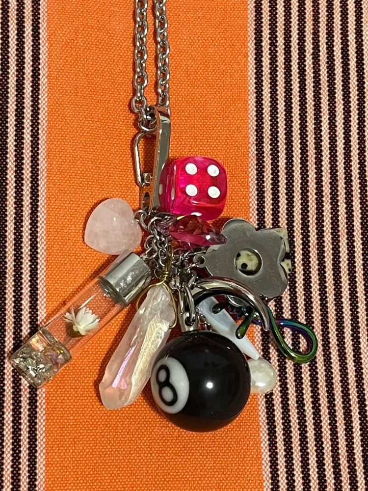 Y2K Silber Würfel Billard Ball Charm Schlüsselanhänger