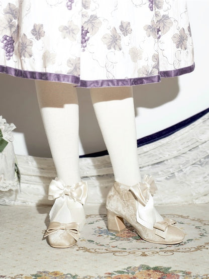Embellishments Bow Shoes High Heel Delicate Block Classic Beige Lolita - Design