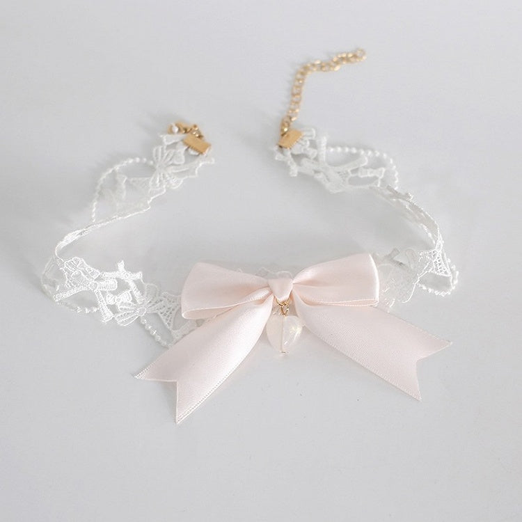 Spitze Bowknot Orange Lolita Charme Verziert Choker Perlen Rosa Süße