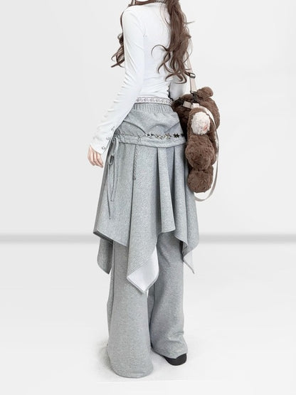 Y2K Neck Sleeve Velvet Pattern Mock Bear With Long T-Shirt White
