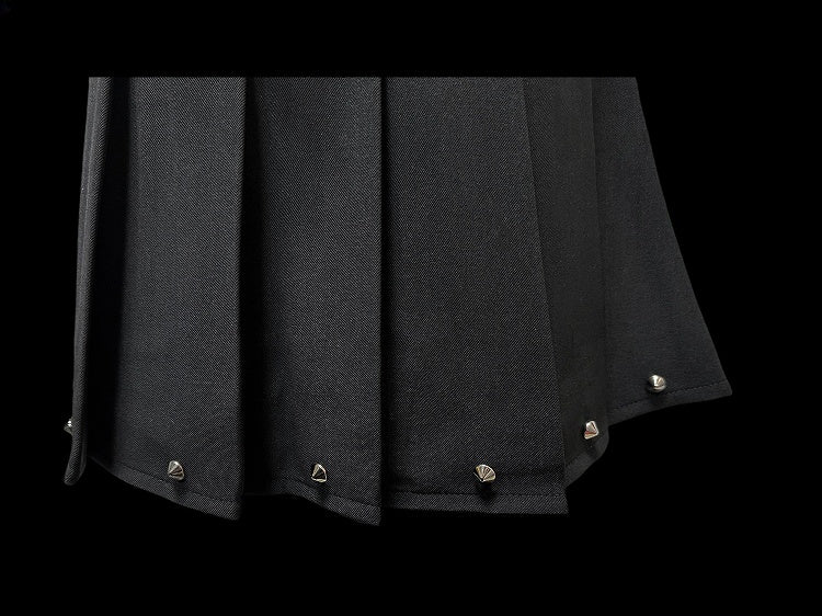 Y2K ブラッククロスチャーム ハイウエストスタッズ パンク プリーツスカート